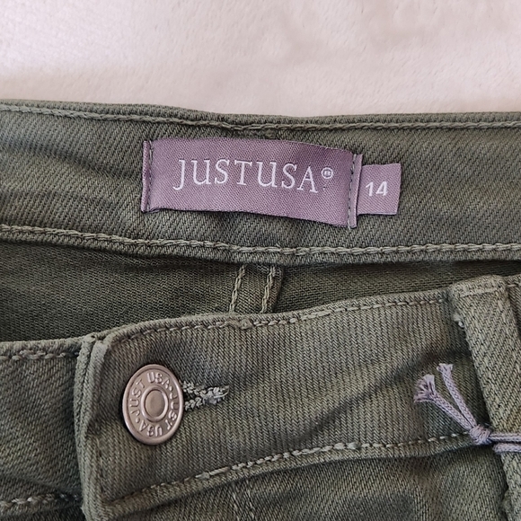 Just USA Phillip Slim Straight Jean Ragged Hem Olive Green Size 14/32 - Picture 7 of 12
